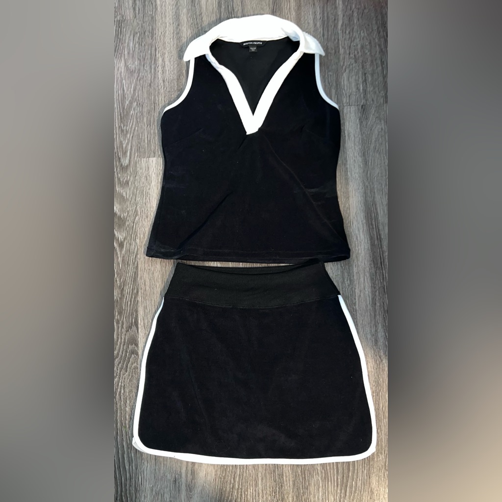 Vintage Boston Proper Black & White Matching Tennis Top And Skirt Set (Xxs)